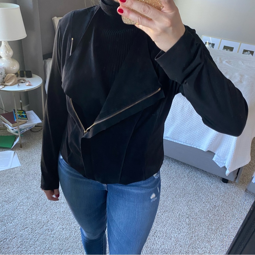 Calvin Klein suede Moto drape jcket